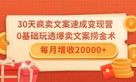 文案怎么写，0基础30天疯卖文案速成变现营，每月增收20000+-创业网 - 最新网络创业项目与实战营销教程平台 | cye.cc