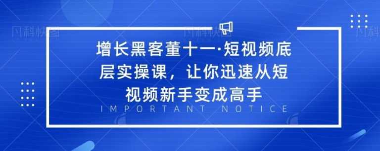 增长黑客董十一·短视频底层实操课，让你迅速从短视频新手变成高手-创业网 - 最新网络创业项目与实战营销教程平台 | cye.cc