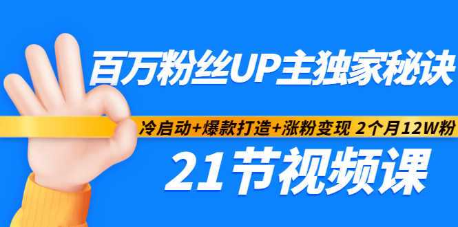 百万粉丝UP主独家秘诀：冷启动+爆款打造+涨粉变现2个月12W粉（21节视频课)-创业网 - 最新网络创业项目与实战营销教程平台 | cye.cc