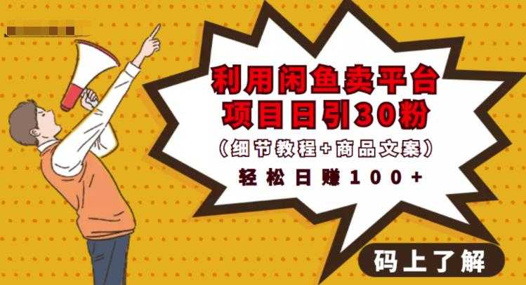 利用闲鱼卖平台项目课程资源日引流30+精准粉丝，轻松日赚100+，积累人脉可实现二次变-创业网 - 最新网络创业项目与实战营销教程平台 | cye.cc
