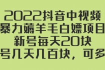 2022抖音中视频暴力薅羊毛白嫖项目：新号每天20块，老号几天几百块，可多号-创业网 - 最新网络创业项目与实战营销教程平台 | cye.cc