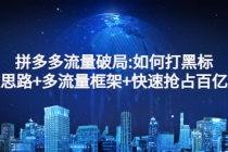 拼多多流量破局:如何打黑标，爆款思路+多流量框架+快速抢占百亿流量-创业网 - 最新网络创业项目与实战营销教程平台 | cye.cc