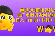 通过QQ群排名技术：推广虚拟资源网站赚钱，日入1000+教程+工具-创业网 - 最新网络创业项目与实战营销教程平台 | cye.cc