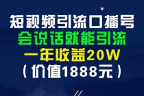 短视频引流口播号，会说话就能引流，一年收益20W-创业网 - 最新网络创业项目与实战营销教程平台 | cye.cc