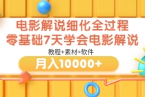 电影解说细化全过程，零基础7天学会电影解说月入10000+-创业网 - 最新网络创业项目与实战营销教程平台 | cye.cc