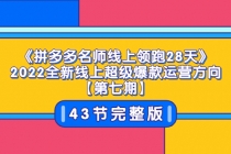 《拼多多名师线上领跑28天》2022全新线上超级爆款运营方向【第七期】43节课-创业网 - 最新网络创业项目与实战营销教程平台 | cye.cc
