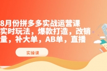 8月份拼多多实战运营课，实时玩法，爆款打造，改销量，补大单，AB单，直播-创业网 - 最新网络创业项目与实战营销教程平台 | cye.cc