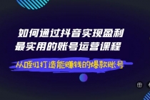 如何通过抖音实现盈利，最实用的账号运营课程  从0到1打造能赚钱的爆款账号-创业网 - 最新网络创业项目与实战营销教程平台 | cye.cc