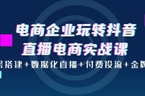 电商企业玩转抖音直播电商实战课：账号搭建+数据化直播+付费投流+金牌主播-创业网 - 最新网络创业项目与实战营销教程平台 | cye.cc