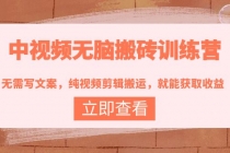 中视频无脑搬砖训练营：无需写文案，纯视频剪辑搬运，就能获取收益！-创业网 - 最新网络创业项目与实战营销教程平台 | cye.cc