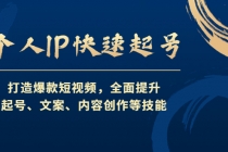 个人IP快速起号，打造爆款短视频，全面提升起号、文案、内容创作等技能-创业网 - 最新网络创业项目与实战营销教程平台 | cye.cc
