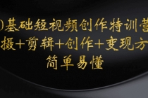 0基础短视频创作特训营：拍摄+剪辑+创作+变现方法，开始副业赚钱-创业网 - 最新网络创业项目与实战营销教程平台 | cye.cc