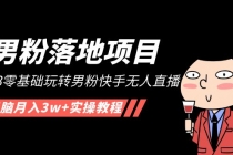 【男粉落地项目】2023零基础玩转男粉快手无人直播，无脑月入3w+实操教程！-创业网 - 最新网络创业项目与实战营销教程平台 | cye.cc