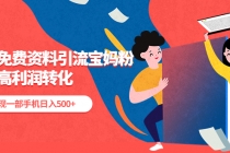 利用免费资料引流宝妈粉，私域高利润转化，实现一部手机日入500+-创业网 - 最新网络创业项目与实战营销教程平台 | cye.cc