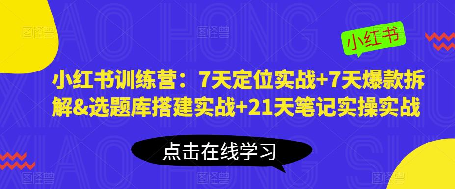 小红书训练营：7天定位实战+7天爆款拆解&选题库搭建实战+21天笔记实操实战-创业网 - 最新网络创业项目与实战营销教程平台 | cye.cc