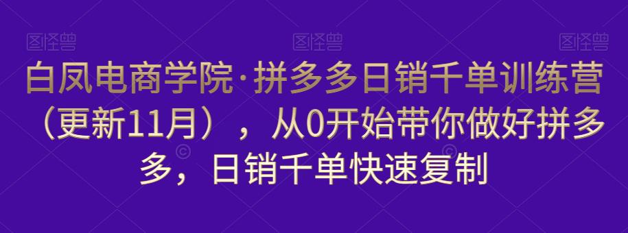 白凤电商学院·拼多多日销千单训练营，从0开始带你做好拼多多，日销千单快速复制（更新知2023年3月）-创业网 - 最新网络创业项目与实战营销教程平台 | cye.cc