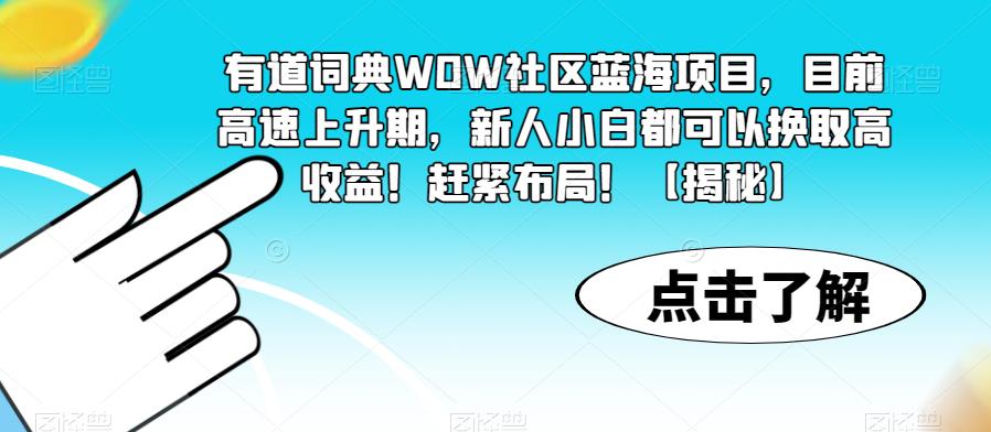 有道词典WOW社区蓝海项目，目前高速上升期，新人小白都可以换取高收益！赶紧布局！【揭秘】-创业网 - 最新网络创业项目与实战营销教程平台 | cye.cc