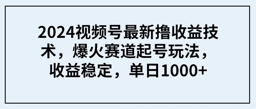 2024视频号最新撸收益技术，爆火赛道起号玩法，收益稳定，单日1000+-创业网 - 最新网络创业项目与实战营销教程平台 | cye.cc