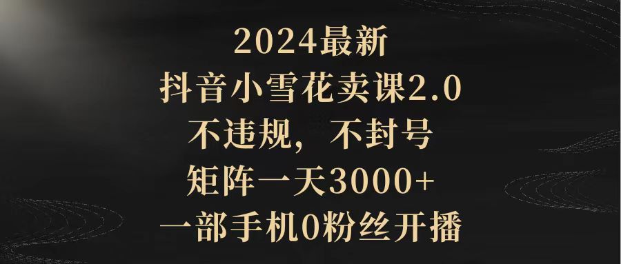 2024最新抖音小雪花卖课2.0 不违规 不封号 矩阵一天3000+一部手机0粉丝开播-创业网 - 最新网络创业项目与实战营销教程平台 | cye.cc