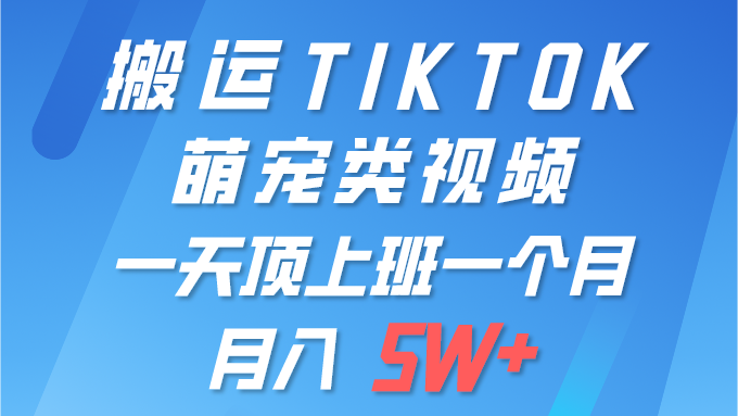 一键搬运TIKTOK萌宠类视频 一部手机即可操作 所有平台均可发布 轻松月入5W+-创业网 - 最新网络创业项目与实战营销教程平台 | cye.cc