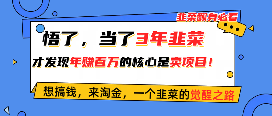 悟了，当了3年韭菜，才发现网赚圈年赚100万的核心是卖项目，含泪分享！-创业网 - 最新网络创业项目与实战营销教程平台 | cye.cc