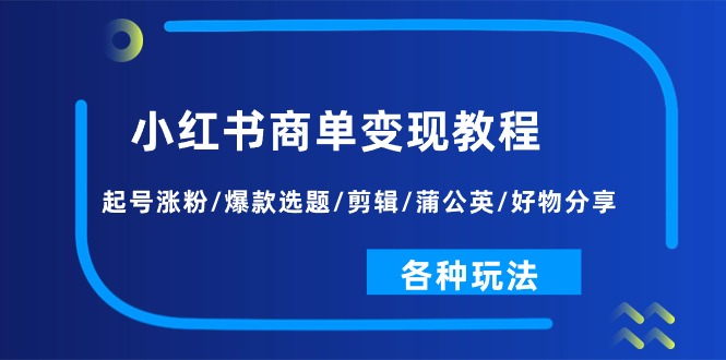 小红书商单变现教程：起号涨粉/爆款选题/剪辑/蒲公英/好物分享/各种玩法-创业网 - 最新网络创业项目与实战营销教程平台 | cye.cc