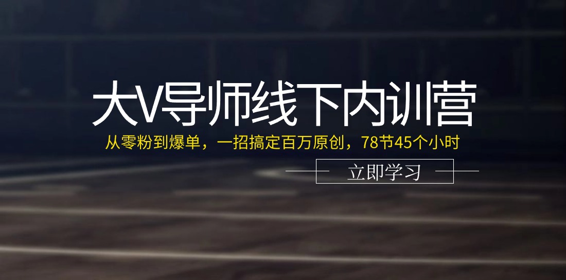 大V导师线下内训营：从零粉到爆单，一招搞定百万原创，78节45个小时-创业网 - 最新网络创业项目与实战营销教程平台 | cye.cc