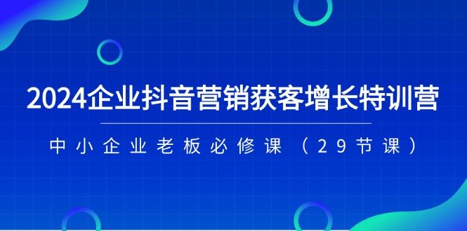 2024企业抖音-营销获客增长特训营，中小企业老板必修课-创业网 - 最新网络创业项目与实战营销教程平台 | cye.cc