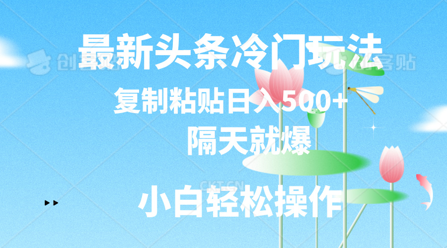 最新头条冷门玩法，隔天就爆，复制粘贴日入500+-创业网 - 最新网络创业项目与实战营销教程平台 | cye.cc