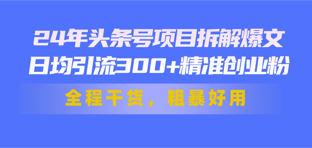 24年头条号项目拆解爆文，日均引流300+精准创业粉，全程干货，粗暴好用-创业网 - 最新网络创业项目与实战营销教程平台 | cye.cc