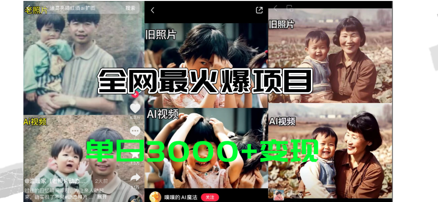 全网爆火的AI让老照片动起来教程，蹭热点日赚3000+，内含免费工具一键…-创业网 - 最新网络创业项目与实战营销教程平台 | cye.cc