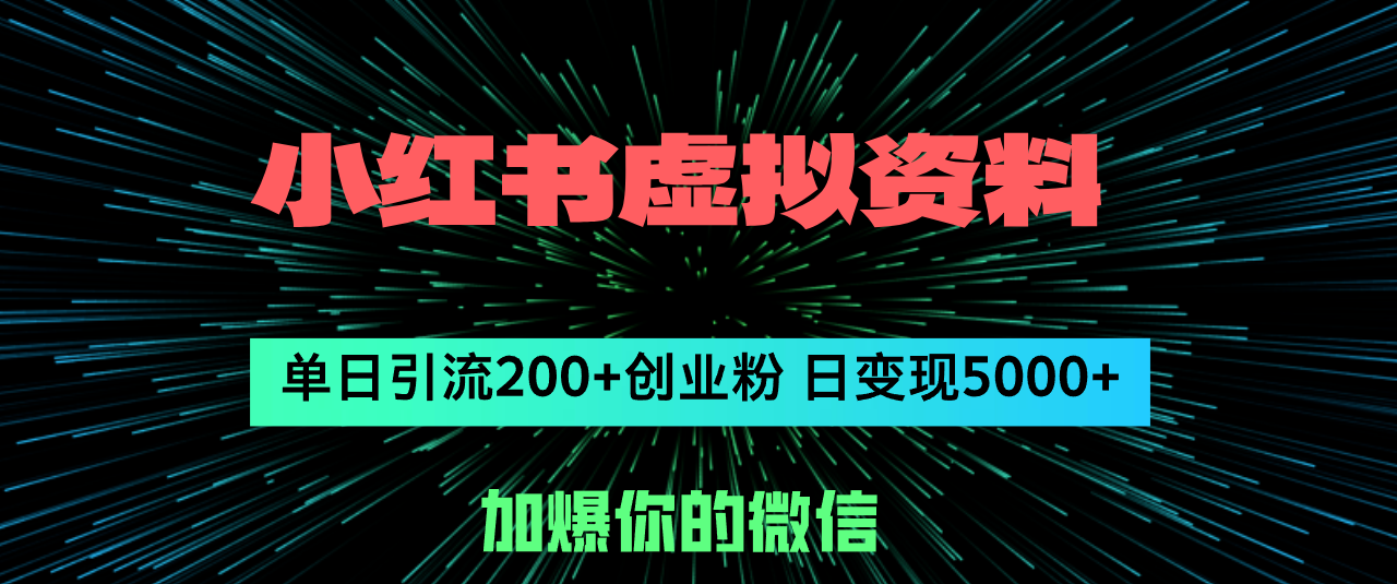 小红书虚拟资料日引流200+创业粉，单日变现5000+-创业网 - 最新网络创业项目与实战营销教程平台 | cye.cc
