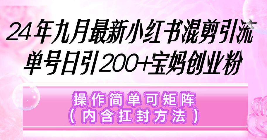 小红书混剪引流，单号日引200+宝妈创业粉，操作简单可矩阵（内含扛封…-创业网 - 最新网络创业项目与实战营销教程平台 | cye.cc