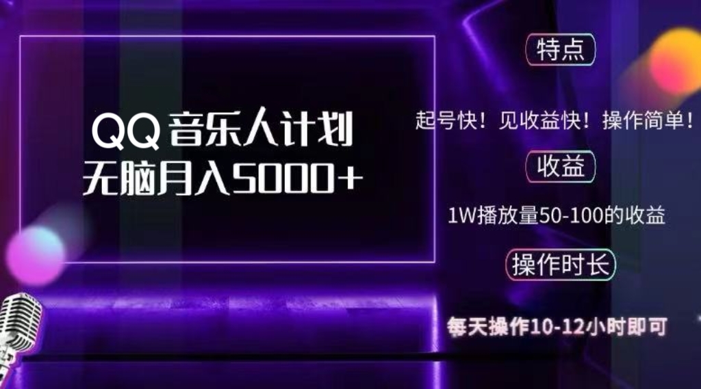 2024 QQ音乐人计划，纯无脑操作，轻松月入5000+，可批量放大操作-创业网 - 最新网络创业项目与实战营销教程平台 | cye.cc