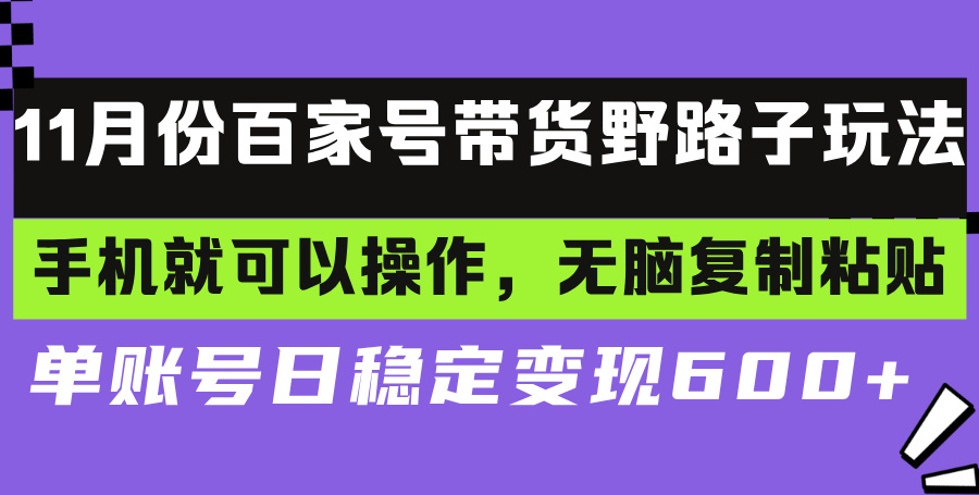 百家号带货野路子玩法 手机就可以操作，无脑复制粘贴 单账号日稳定变现…-创业网 - 最新网络创业项目与实战营销教程平台 | cye.cc