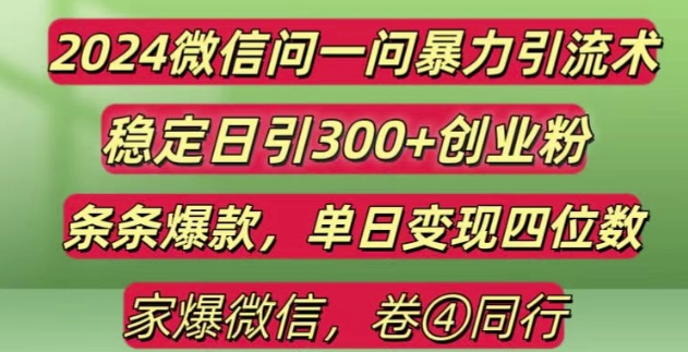 2024最新微信问一问暴力引流300+创业粉,条条爆款单日变现四位数【揭秘】-创业网 - 最新网络创业项目与实战营销教程平台 | cye.cc