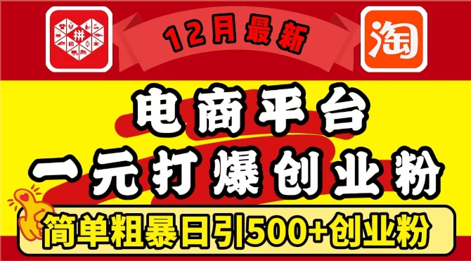 12月最新：电商平台1元打爆创业粉，简单粗暴日引500+精准创业粉，轻松月入过W【揭秘】-创业网 - 最新网络创业项目与实战营销教程平台 | cye.cc