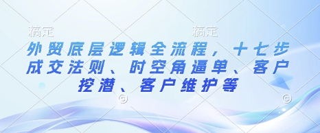 外贸底层逻辑全流程，十七步成交法则、时空角逼单、客户挖潜、客户维护等-创业网 - 最新网络创业项目与实战营销教程平台 | cye.cc