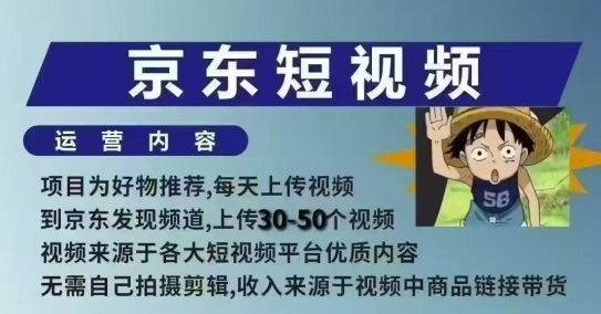 京东短视频带货课，无需自己拍摄剪辑，保姆式教学，两天快速上手-创业网 - 最新网络创业项目与实战营销教程平台 | cye.cc