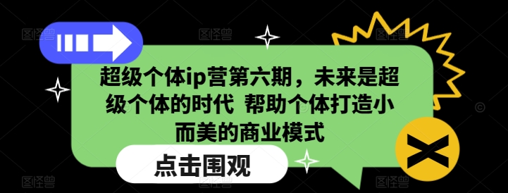 超级个体ip营第六期，未来是超级个体的时代  帮助个体打造小而美的商业模式-创业网 - 最新网络创业项目与实战营销教程平台 | cye.cc