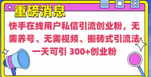 快手最新引流创业粉方法，无需养号、无需视频、搬砖式引流法【揭秘】-创业网 - 最新网络创业项目与实战营销教程平台 | cye.cc
