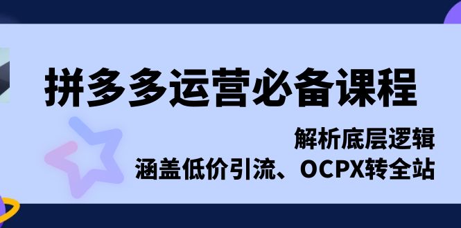 拼多多运营必备课程，解析底层逻辑，涵盖低价引流、OCPX转全站-创业网 - 最新网络创业项目与实战营销教程平台 | cye.cc