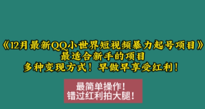 12月最新QQ小世界短视频暴力起号项目，最适合新手的项目，多种变现方式-创业网 - 最新网络创业项目与实战营销教程平台 | cye.cc
