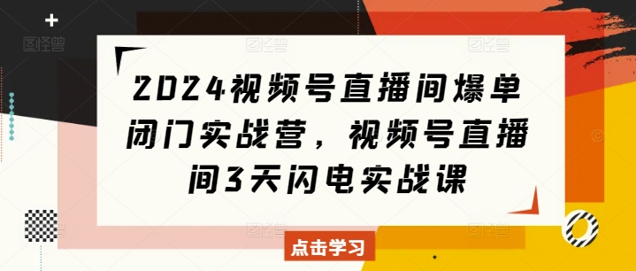 2024视频号直播间爆单闭门实战营，视频号直播间3天闪电实战课-创业网 - 最新网络创业项目与实战营销教程平台 | cye.cc