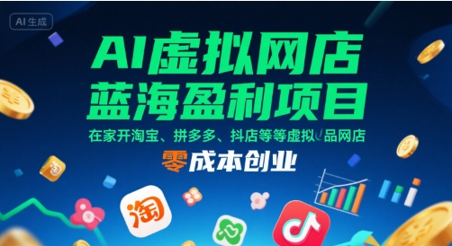 AI虚拟网店蓝海盈利项目，在家开淘宝、拼多多、抖店等虚拟品网店，零成本创业-创业网 - 最新网络创业项目与实战营销教程平台 | cye.cc