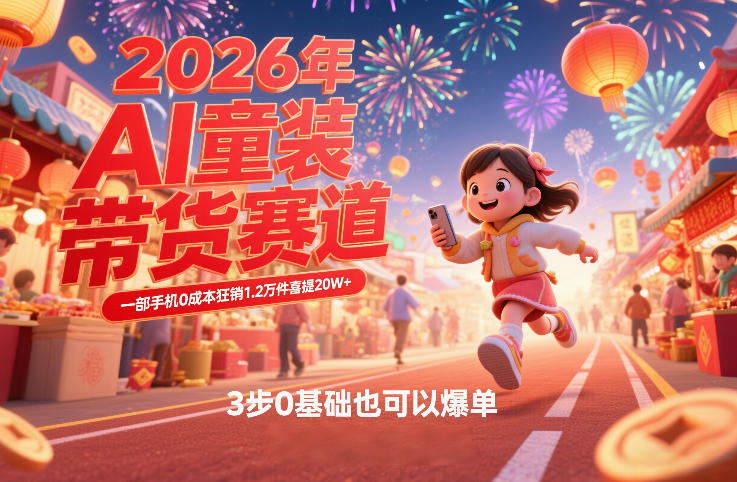 AI童装新春带货赛道，一部手机0成本狂销1.2万件喜提20W+，3步0基础也可以爆单-创业网 - 最新网络创业项目与实战营销教程平台 | cye.cc