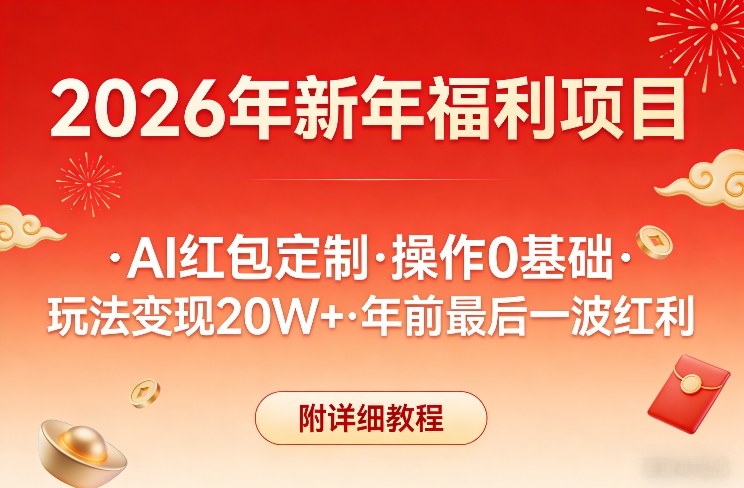 新年福利项目，AI红包定制，操作0基础，玩法变现20W+年前最后一波红利，附详细教程-创业网 - 最新网络创业项目与实战营销教程平台 | cye.cc