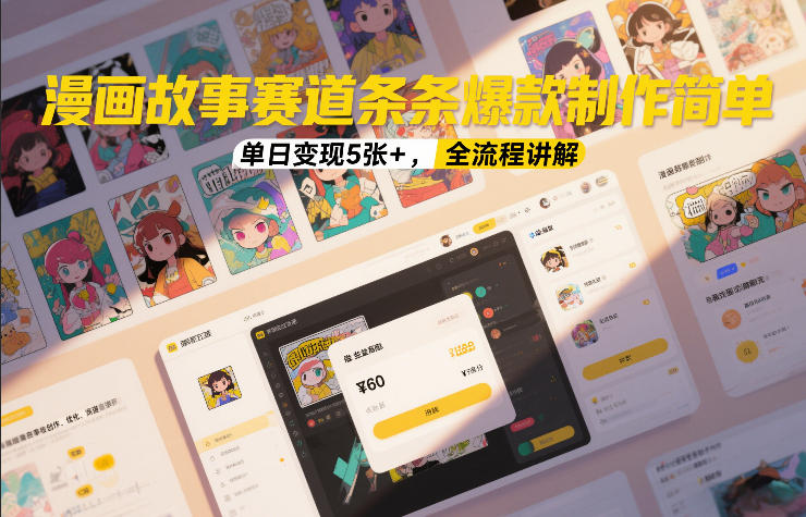 漫画故事赛道条条爆款制作简单，单日变现5张+，全流程讲解-创业网 - 最新网络创业项目与实战营销教程平台 | cye.cc