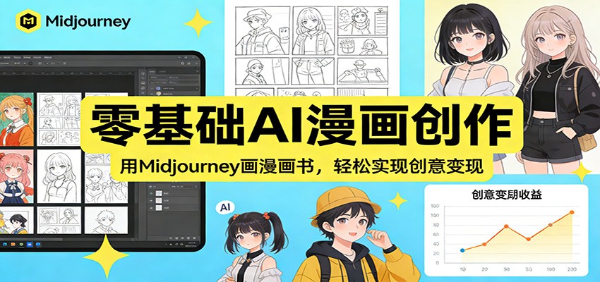 零基础AI漫画创作：用Midjourney画漫画书，轻松实现创意变现-创业网 - 最新网络创业项目与实战营销教程平台 | cye.cc