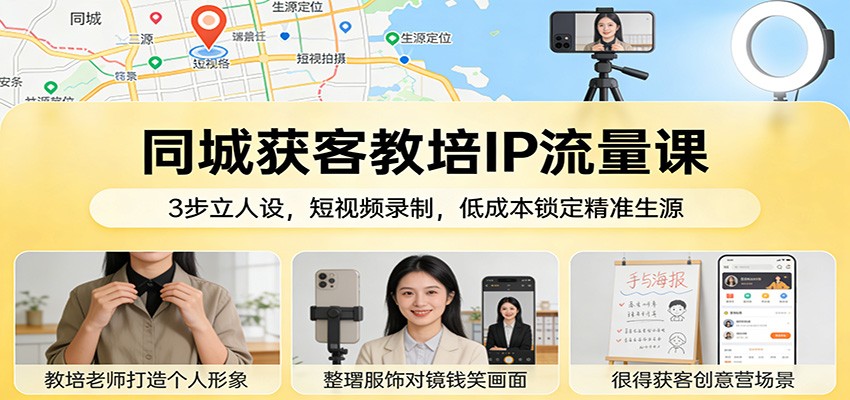 同城获客教培IP流量课：3步立人设，短视频录制，低成本锁定精准生源-创业网 - 最新网络创业项目与实战营销教程平台 | cye.cc